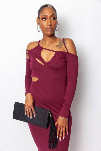 Wine Cutout Bodycon Midi Dress