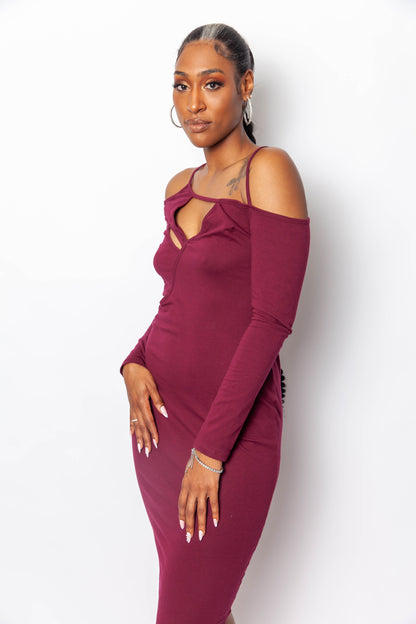 Wine Cutout Bodycon Midi Dress