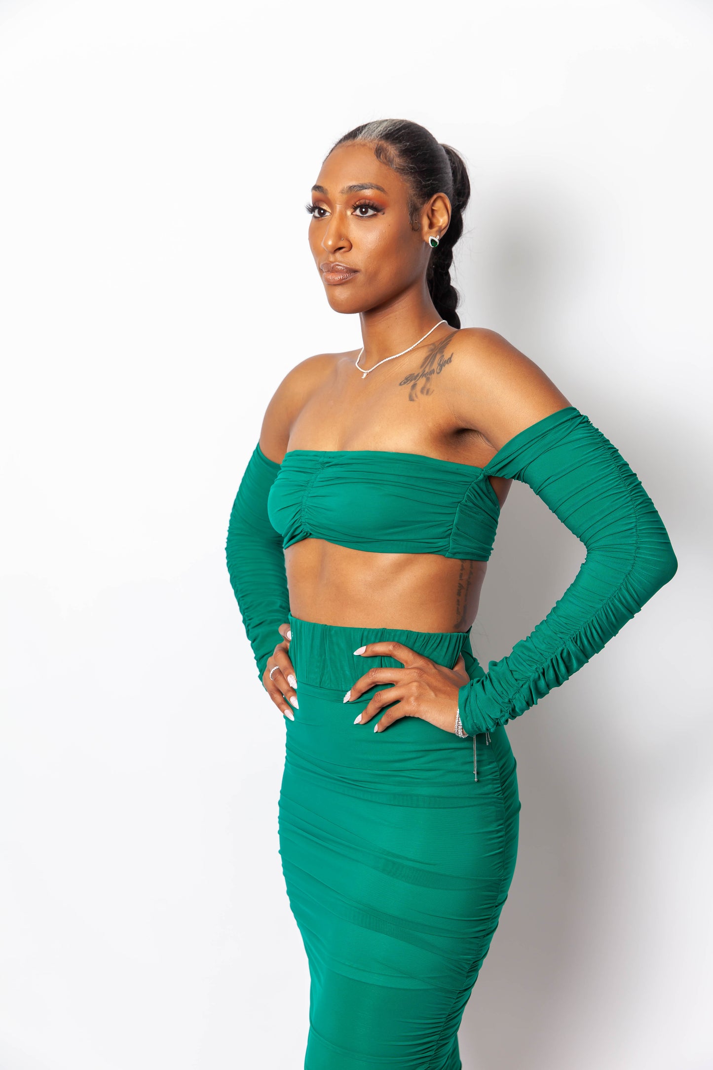 Ruched Mesh Off The Shoulder Set