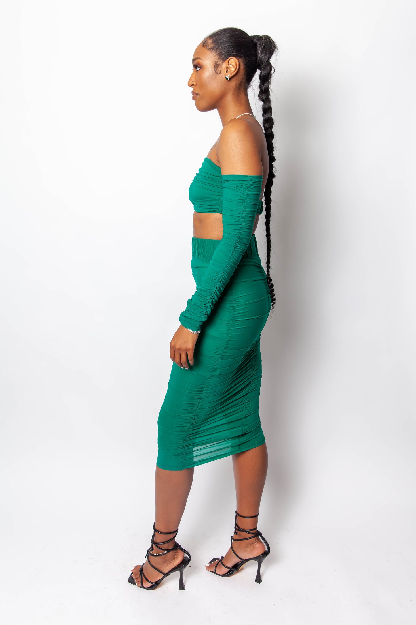 Ruched Mesh Off The Shoulder Set