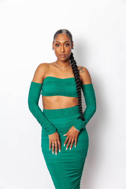 Ruched Mesh Off The Shoulder Set