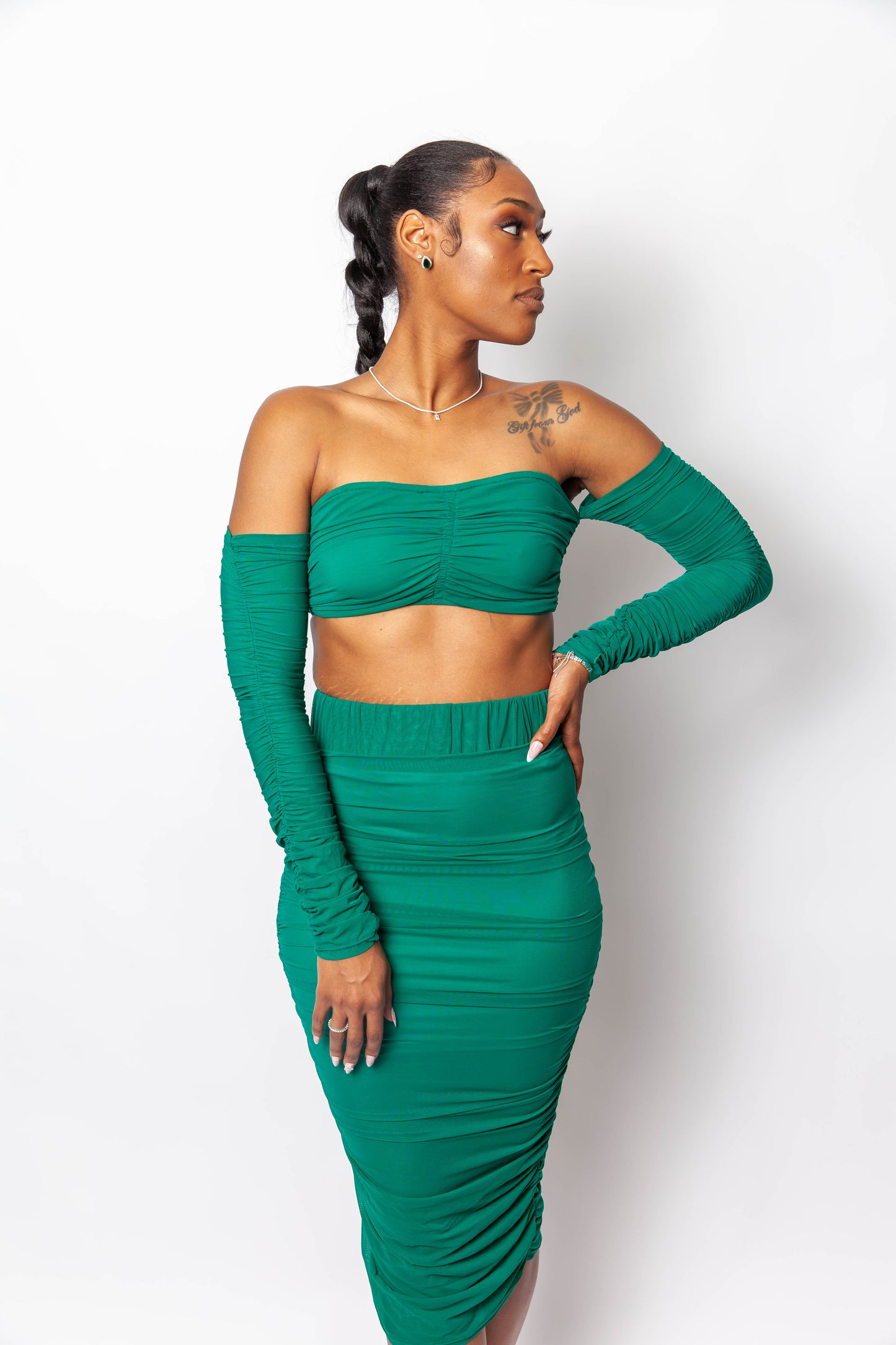 Ruched Mesh Off The Shoulder Set